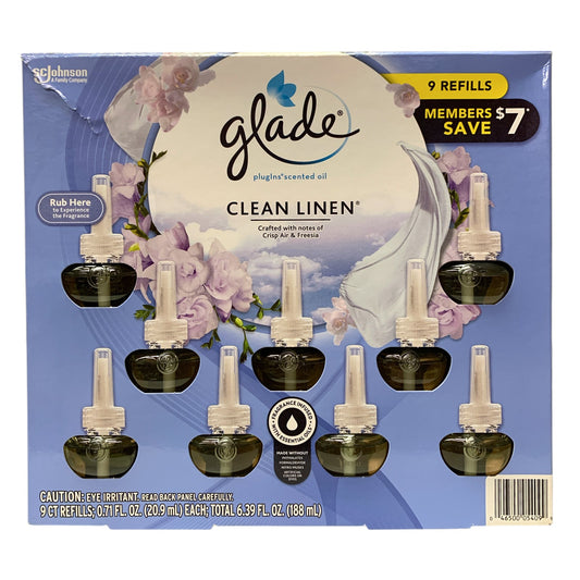 Glade Plugins Scented Oil, Clean Linen - Crisp Air & Freesia, 9 Refills