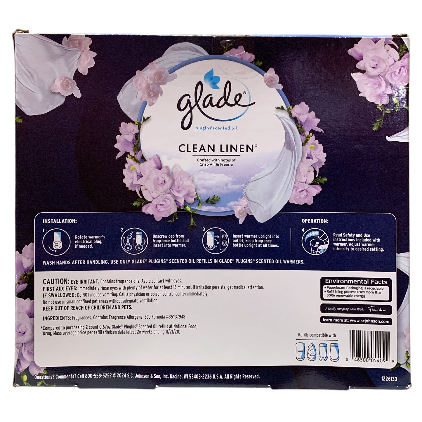 Glade Plugins Scented Oil, Clean Linen - Crisp Air & Freesia, 9 Refills