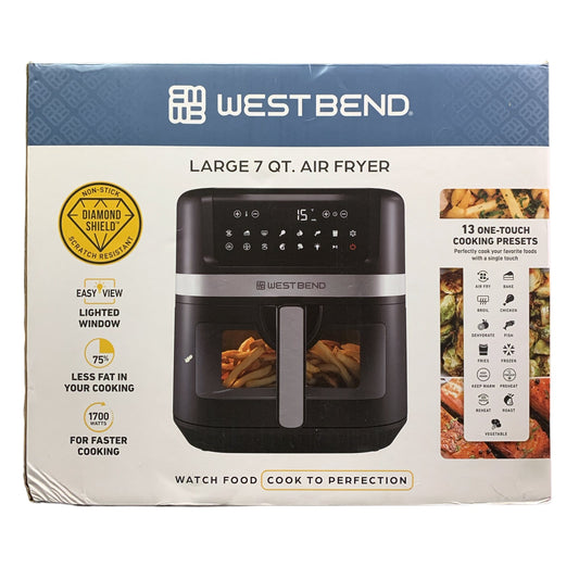 West Bend 7 Quart Air Fryer, 1700 Watt, Easy-View Window, 13 One-Touch Presets
