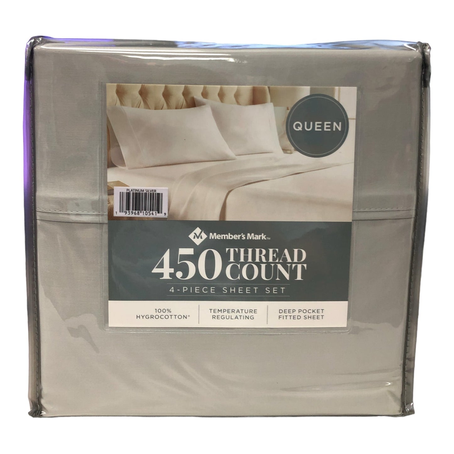 Member's Mark 450-Thread Count Sheet Set Platinum Silver, Queen