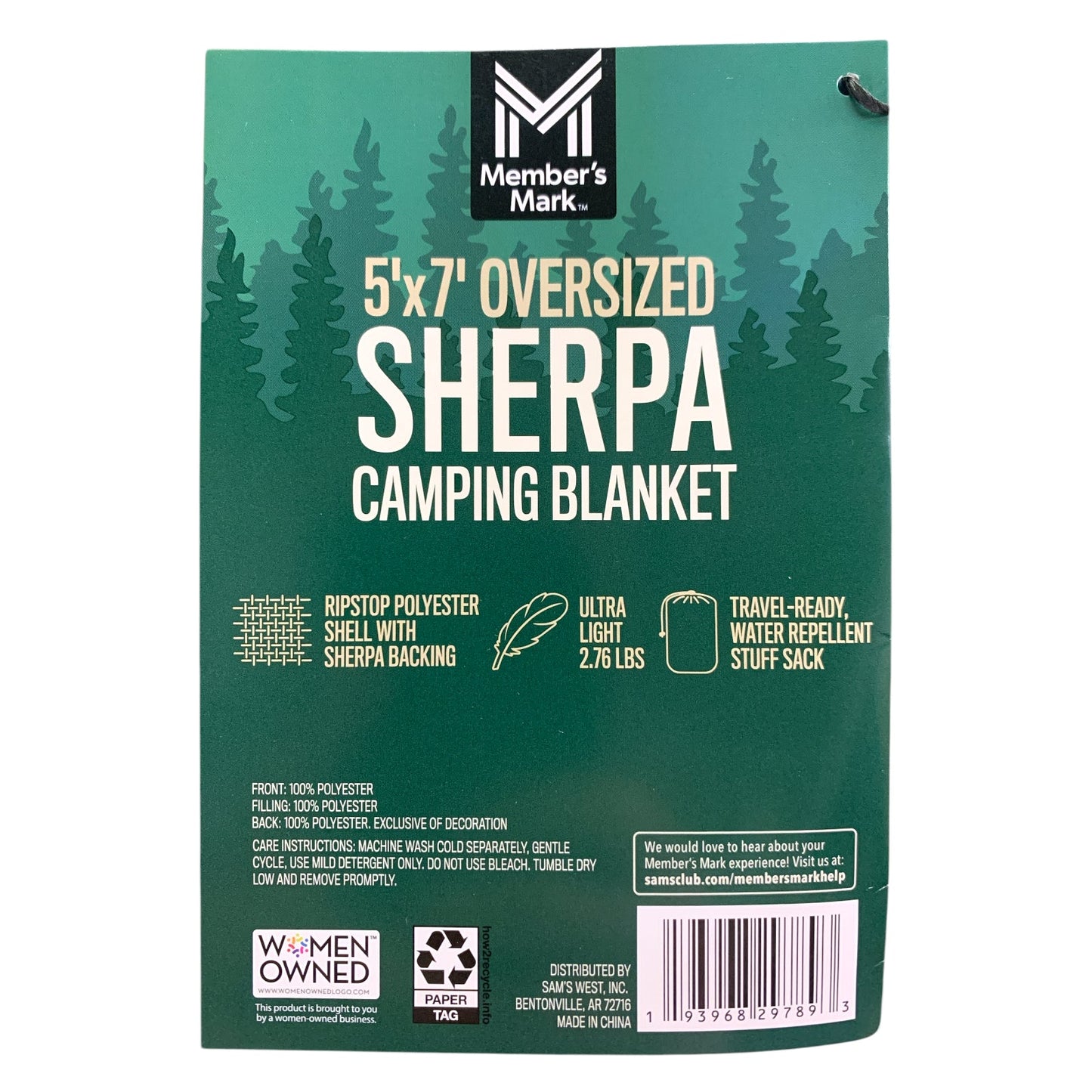 Member's Mark 5' x 7 ' Oversized Sherpa Camping Blanket, Ombre Mountains