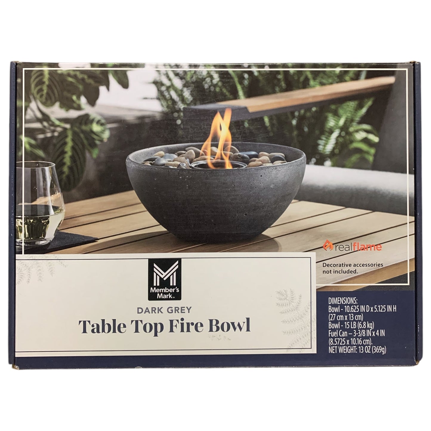 Member's Mark Handcrafted Concrete Table Top Fire Bowl, Smoke-Free, Dark Grey
