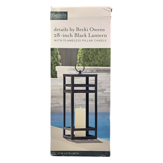 details by Becky Owens 28-inch Black Lantern with Flameless Pillar Candle