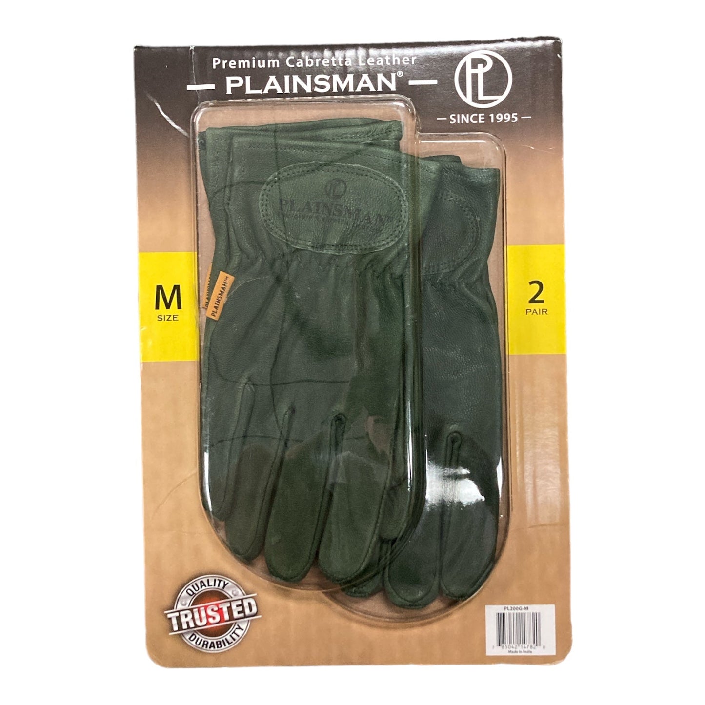 Plainsman Premium Cabretta Leather Gloves, 2 Pairs (Green, M)