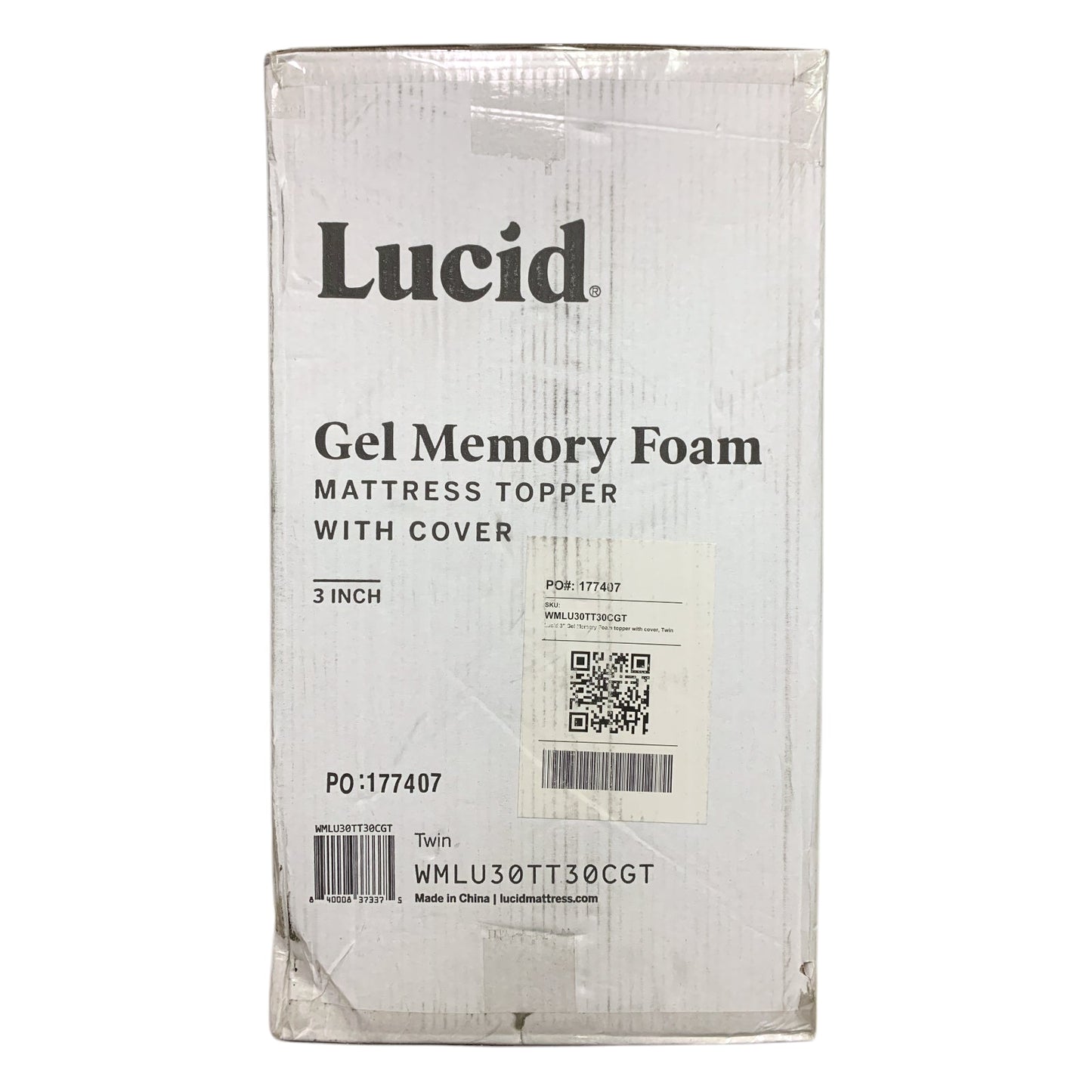 Lucid 3" Gel Memory Foam Mattress Topper with Cover, Twin Size