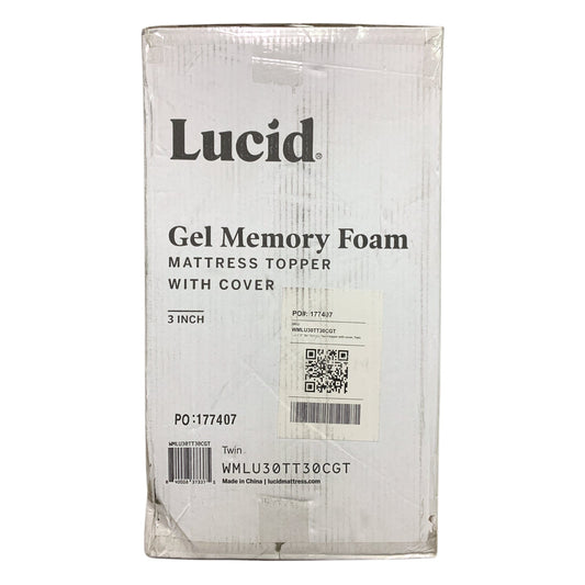 Lucid 3" Gel Memory Foam Mattress Topper with Cover, Twin Size
