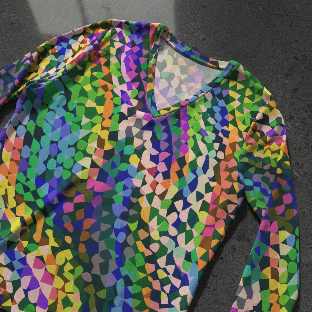 Vibrant AOP Long Sleeve V-Neck for Glow-Up Self-Expressers — Women's Bold Print Tee, Confidence-Led Statement Top, Everyday Maximalist Shirt