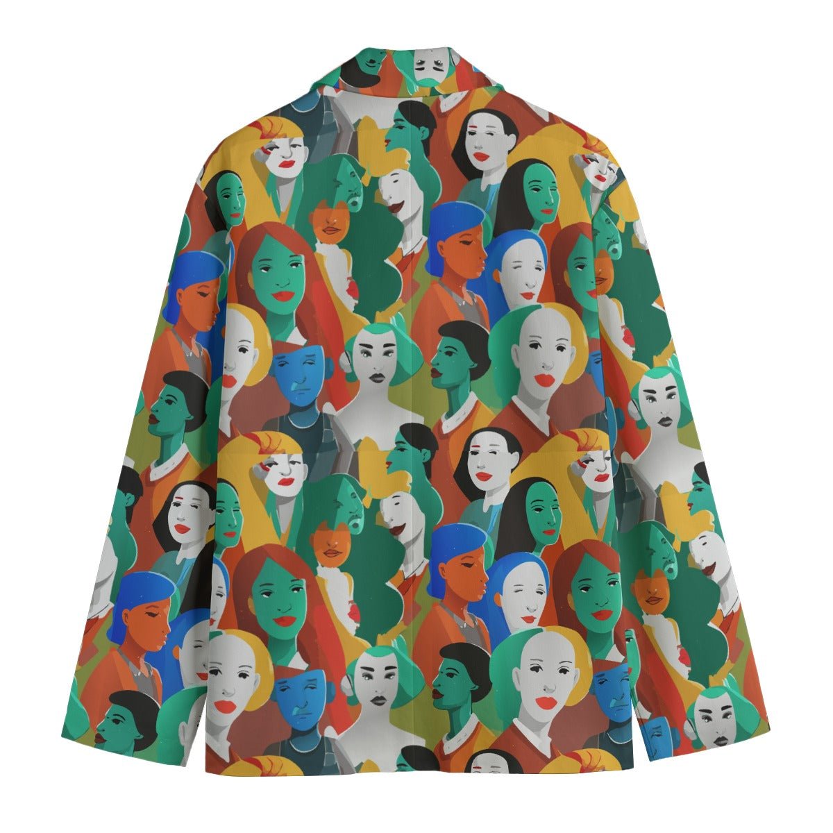 Crowd of Faces AOP Blazer — Surreal Portrait Collage Flat Lapel Suit Jacket for Gallery-Night Rebels