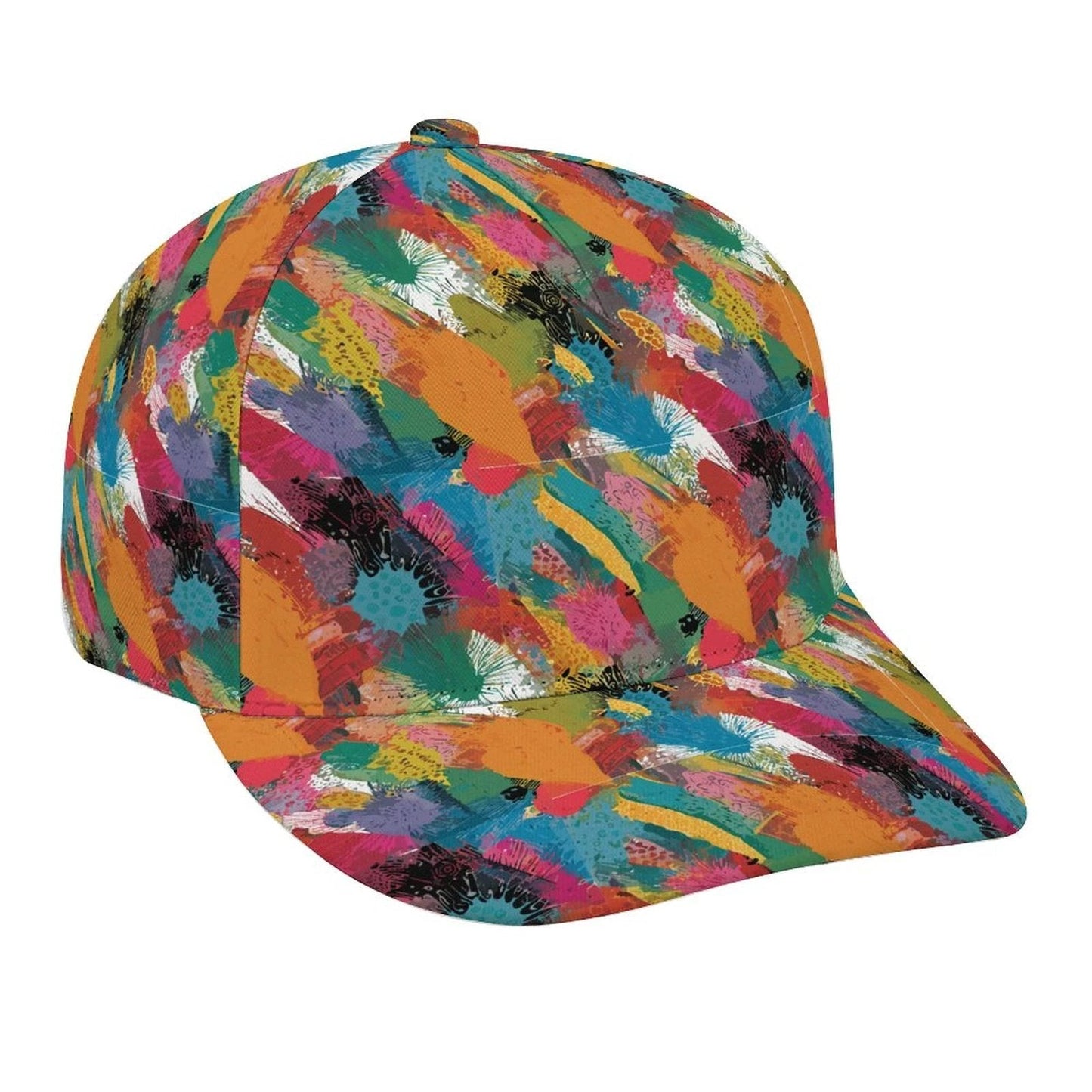 Painters' Plume AOP Bent Brim Snapback Cap | Brushstroke Feather Print 6-Panel Curved Brim Streetwear Hat for Art-School Aesthetics & Creative Souls