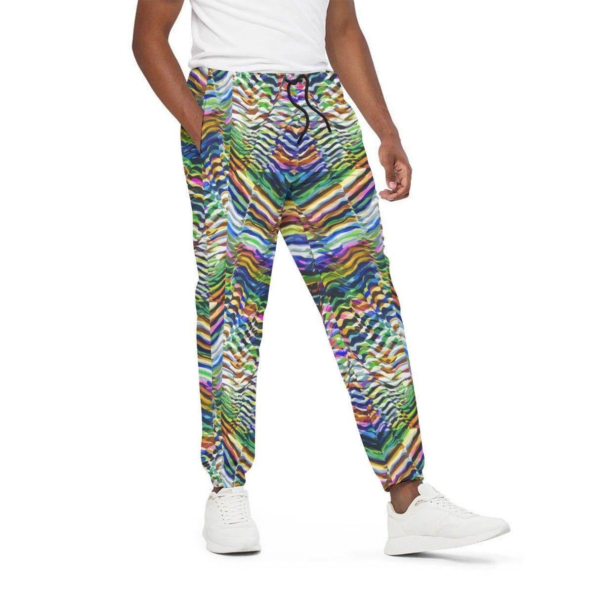 Neon Zebra Psychedelic Joggers for Festival Shuffling and Bold Dressers — Elastic Waist Cotton Streetwear Pants, Electric Animal Print Rave Bottoms