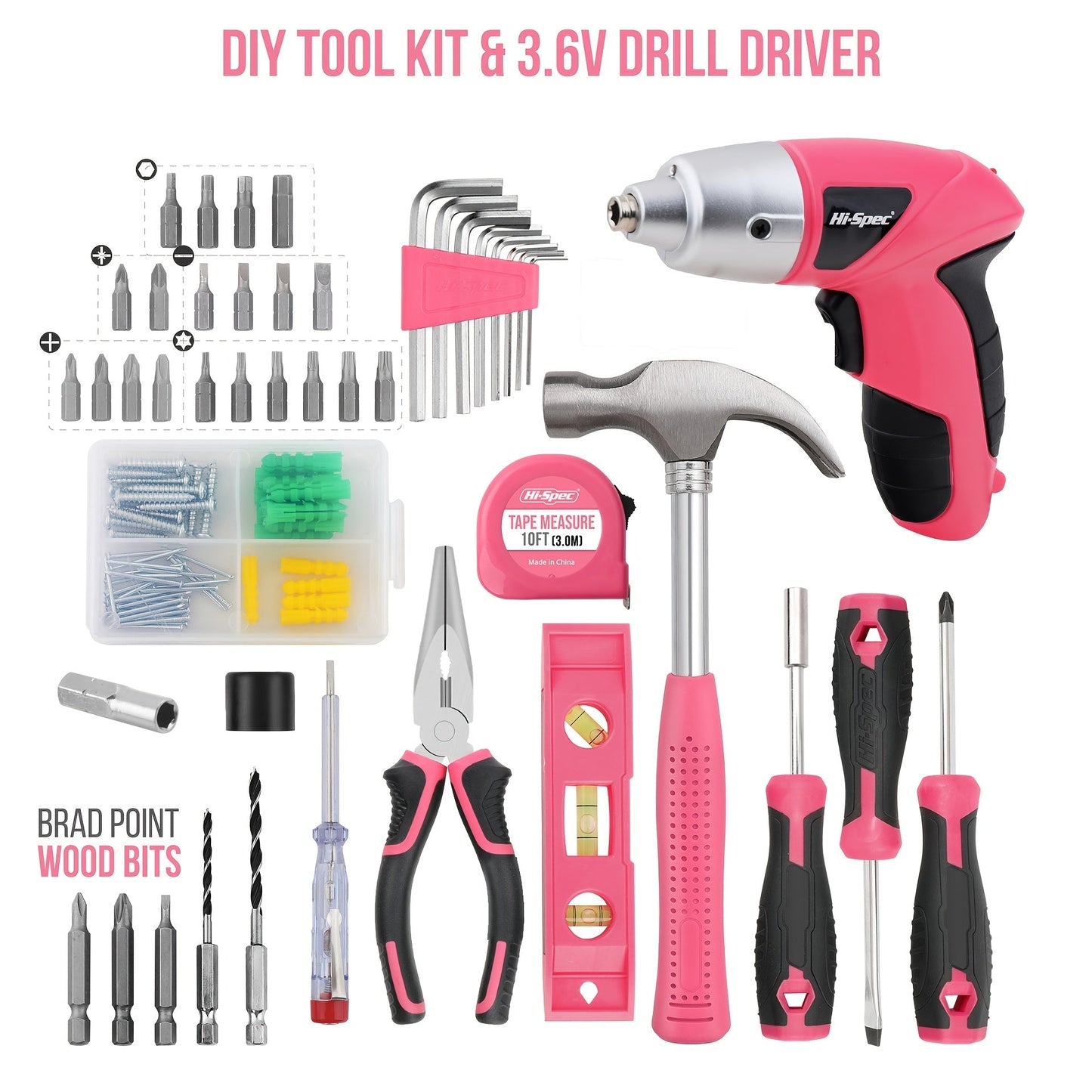 Hi-Spec 46pcs Cordless Power Tool Kit for Home DIY Projects TJR5Z3T