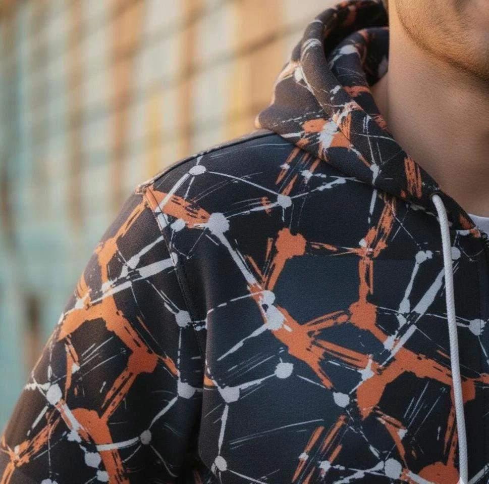 Cyberpunk Network Splatter Hoodie for Digital Rebels — Dark Grunge AOP Techwear Pullover, Hacker Aesthetic, Festival Gaming Rave Statement
