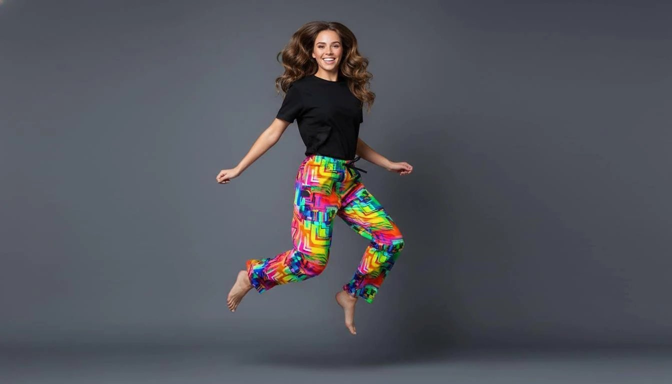 Geometric Retro Abstract Pajama Pants for Maximalist Loungewear Collectors — Bold AOP Polyester Sleepwear Bottoms, Dopamine Dressing PJs