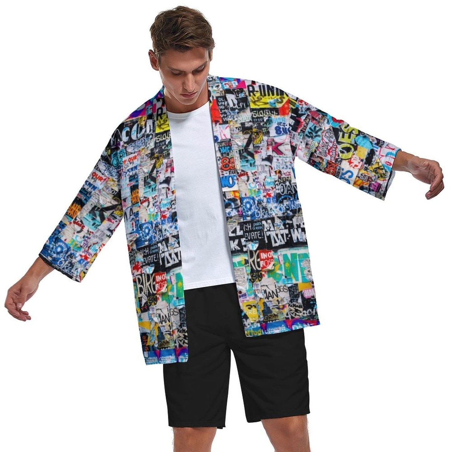 AOP Drop Shoulder Kimono Cardigan for Cosplay and Street Maximalists — Open Front Lightweight Sublimation Print, Japanese-Inspired Bold Layer