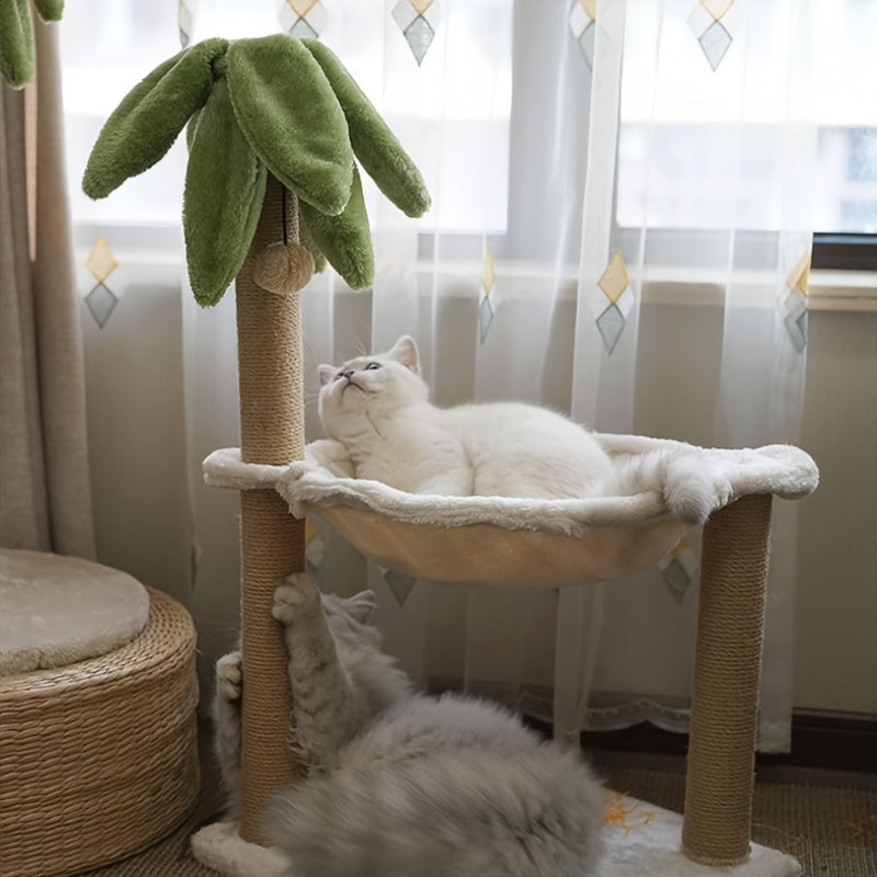 A Cat Tree Tower with a Hammock And Cat Bed - YVH9
