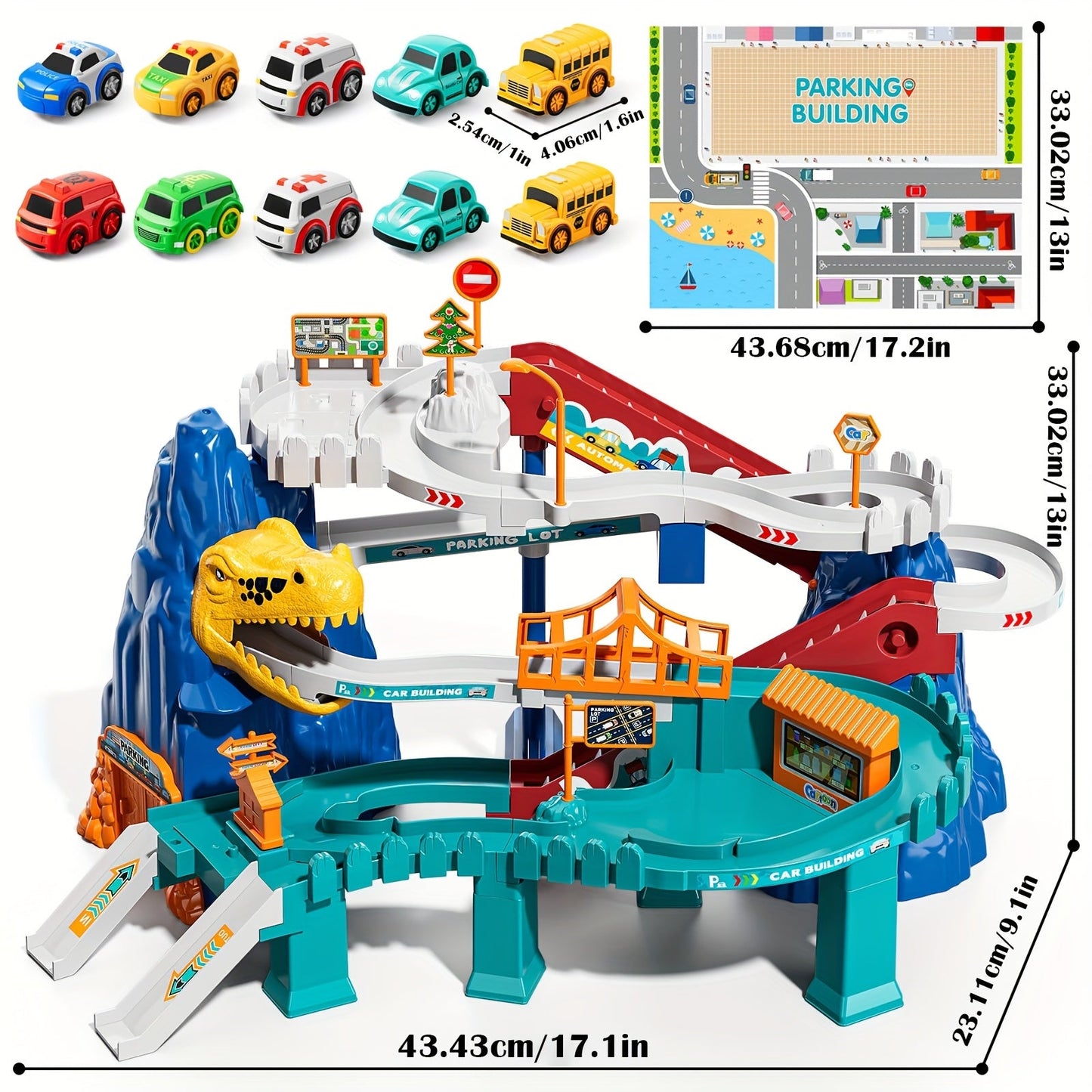 Dinosaur-Themed Race Track Set, Battery-Free TJR9P2M