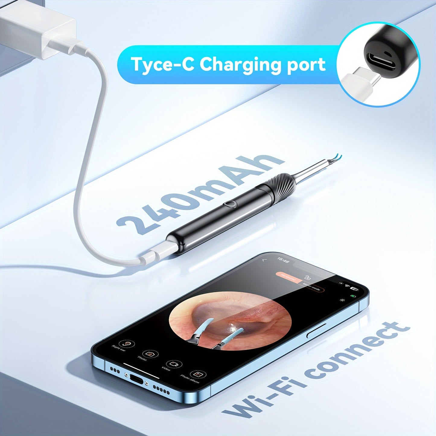 FONSI Smart Ear Wax Removal Kit with Camera and Wireless Otoscope TJR2V5Q