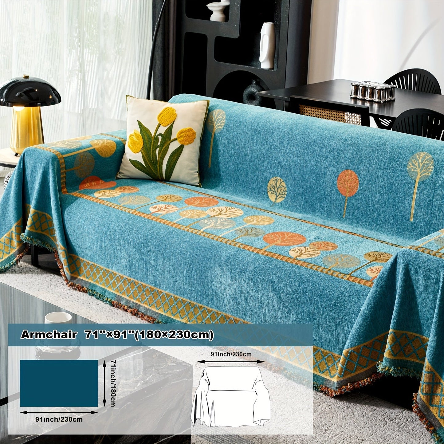 Bohemian Leaf Chenille Sofa Cover-6JTD