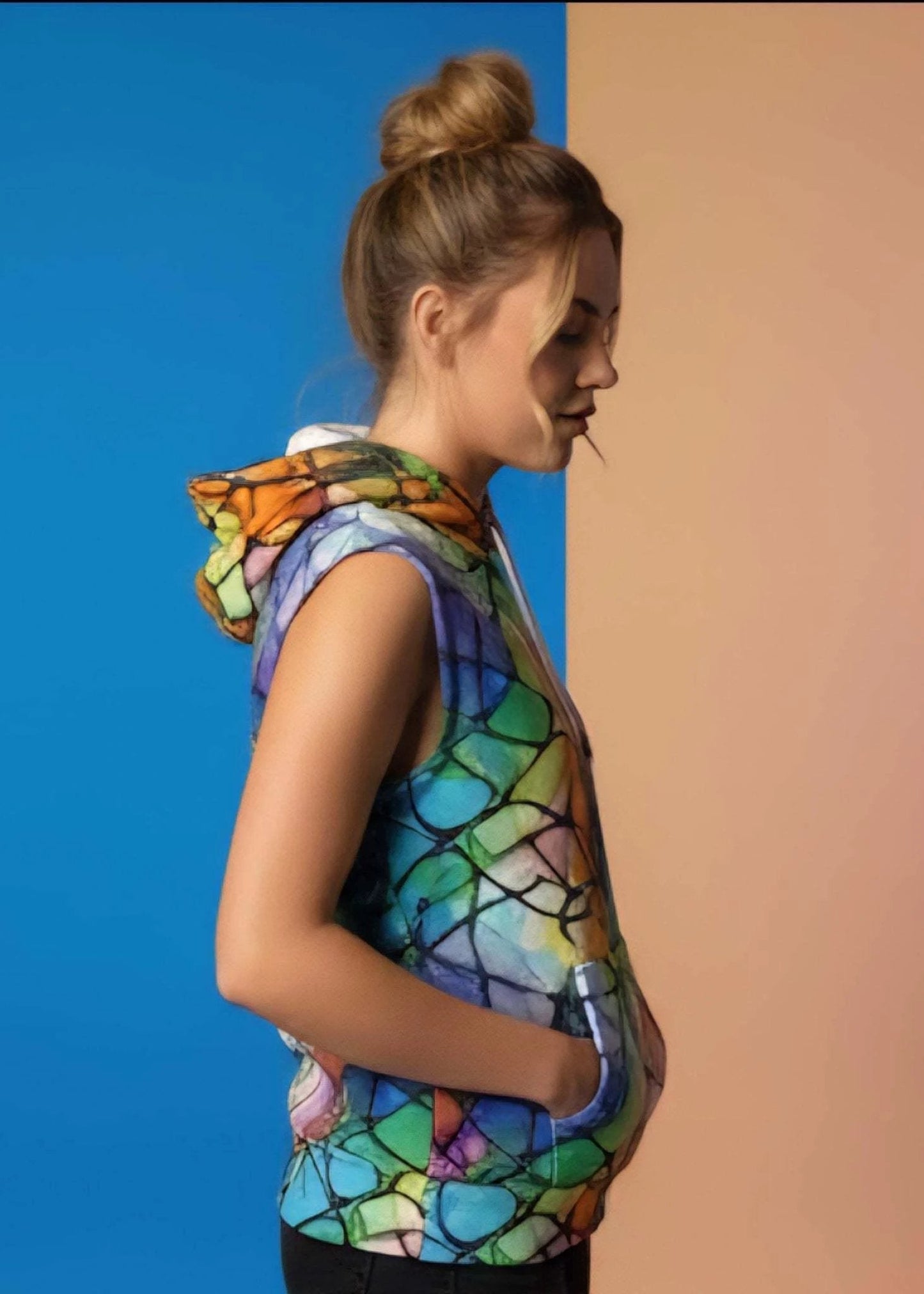 Vibrational Vector Athletic Hoodie - Psychedelic High-Visibility Activewear for Cycling & Outdoor Adventurers