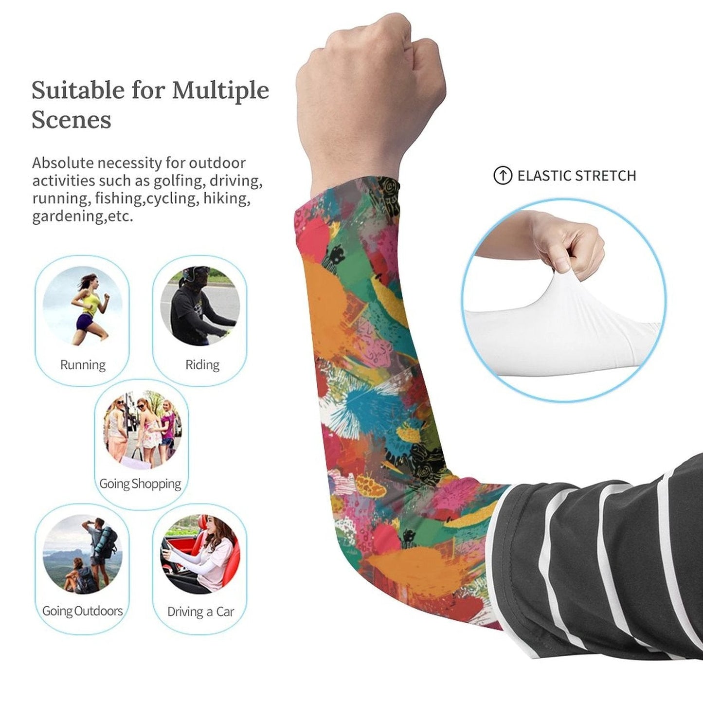 Boundless Bleed AOP UV Arm Sleeves | Cooling Lycra UPF Sun Protection — Moisture-Wicking Maximalist Sleeves for Hiking, Cycling, Gardening