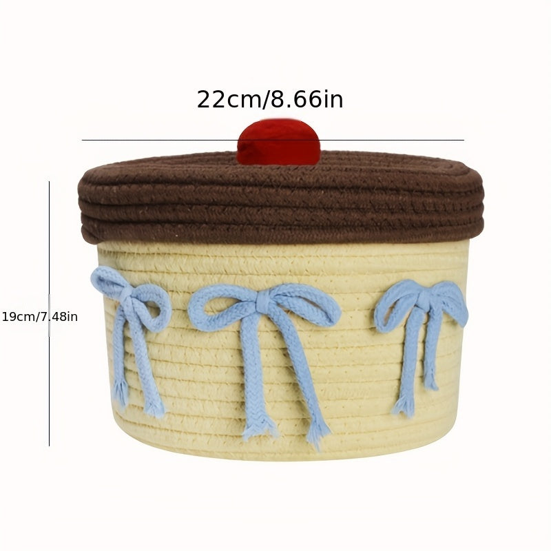 Hand Woven Round Yellow Cute Thread Woven Storage Basket - DIVH