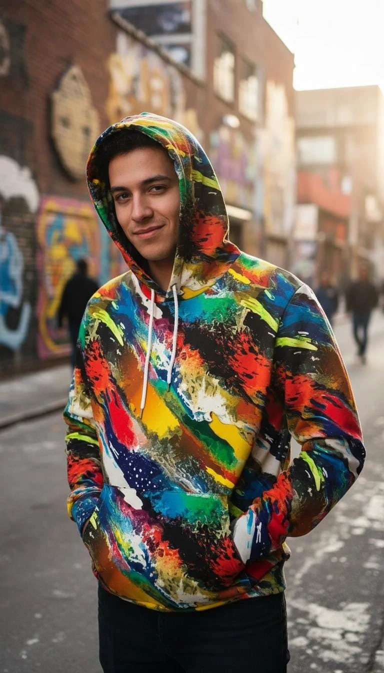 Vibrant Water Splash Hoodie – Psychedelic Fluid Art Pullover