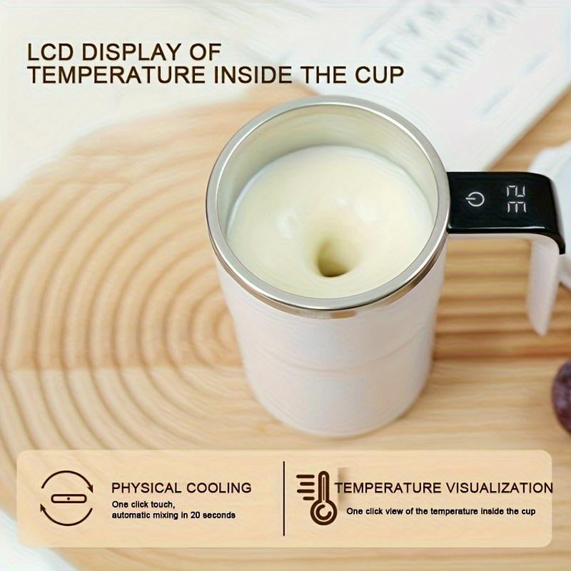 Stainless Steel Self-Stirring Coffee Cup with Lid & Self-Heating Function
