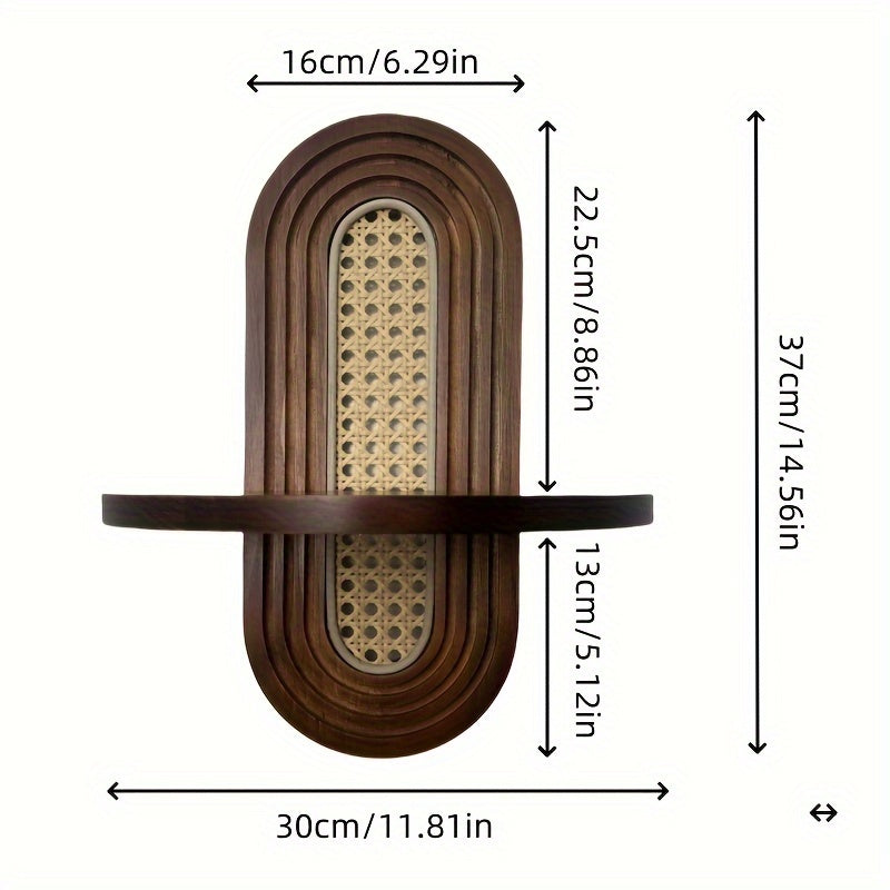 Rustic Wooden Wall-Mounted Shelf with Hooks - UIG9