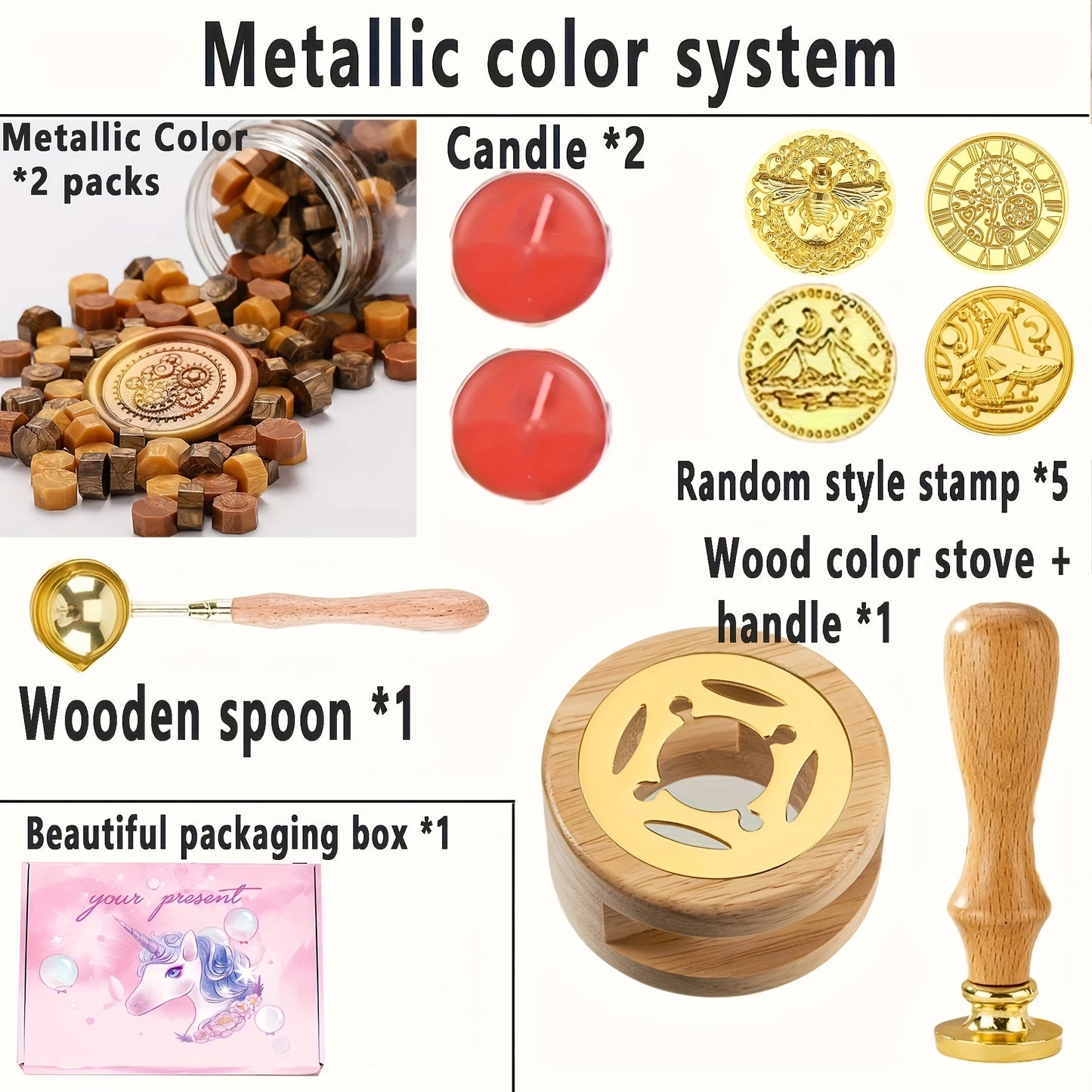 Fire Paint Seal Set with Wooden Handle, Wax Seal Kit TJR5M7P