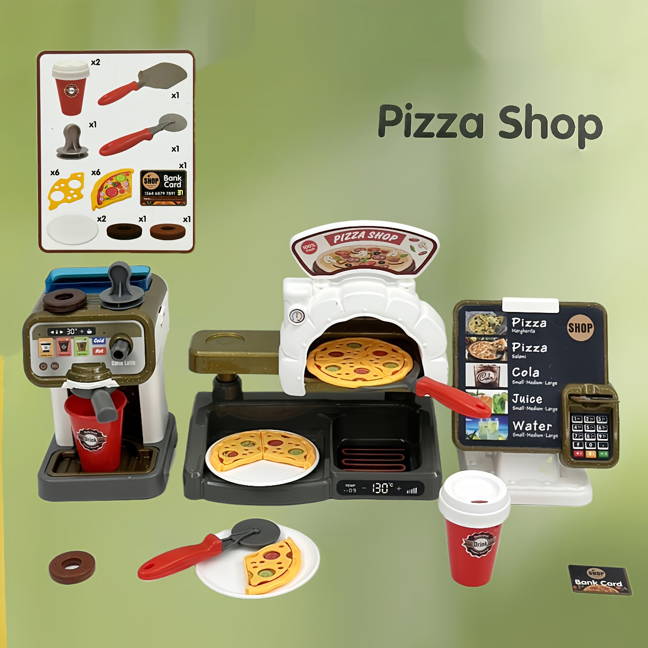 Pretend Play Coffee  Pizza Shop Set with Cash Register-WU9G