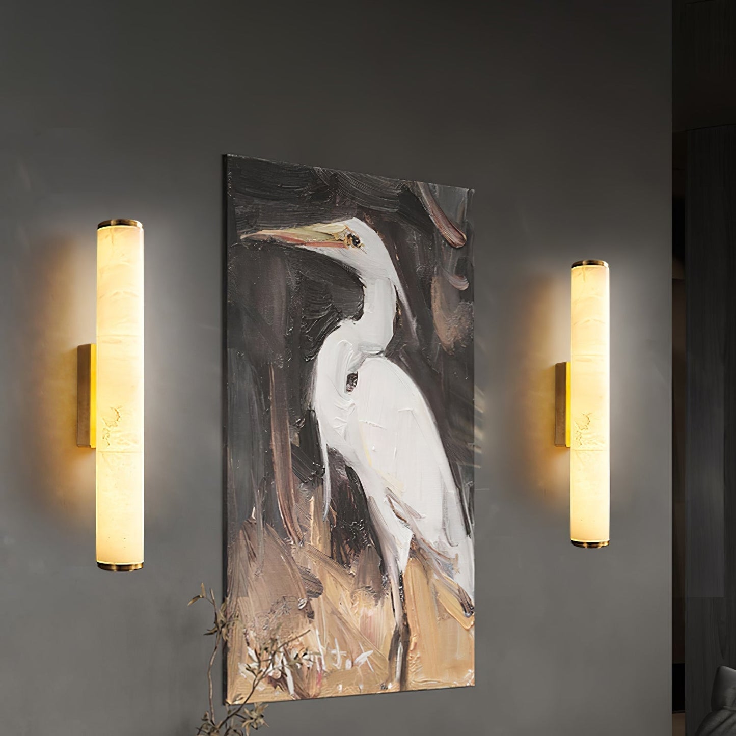 Minimalist Marble Tube Wall Light With Rectangular Backplate