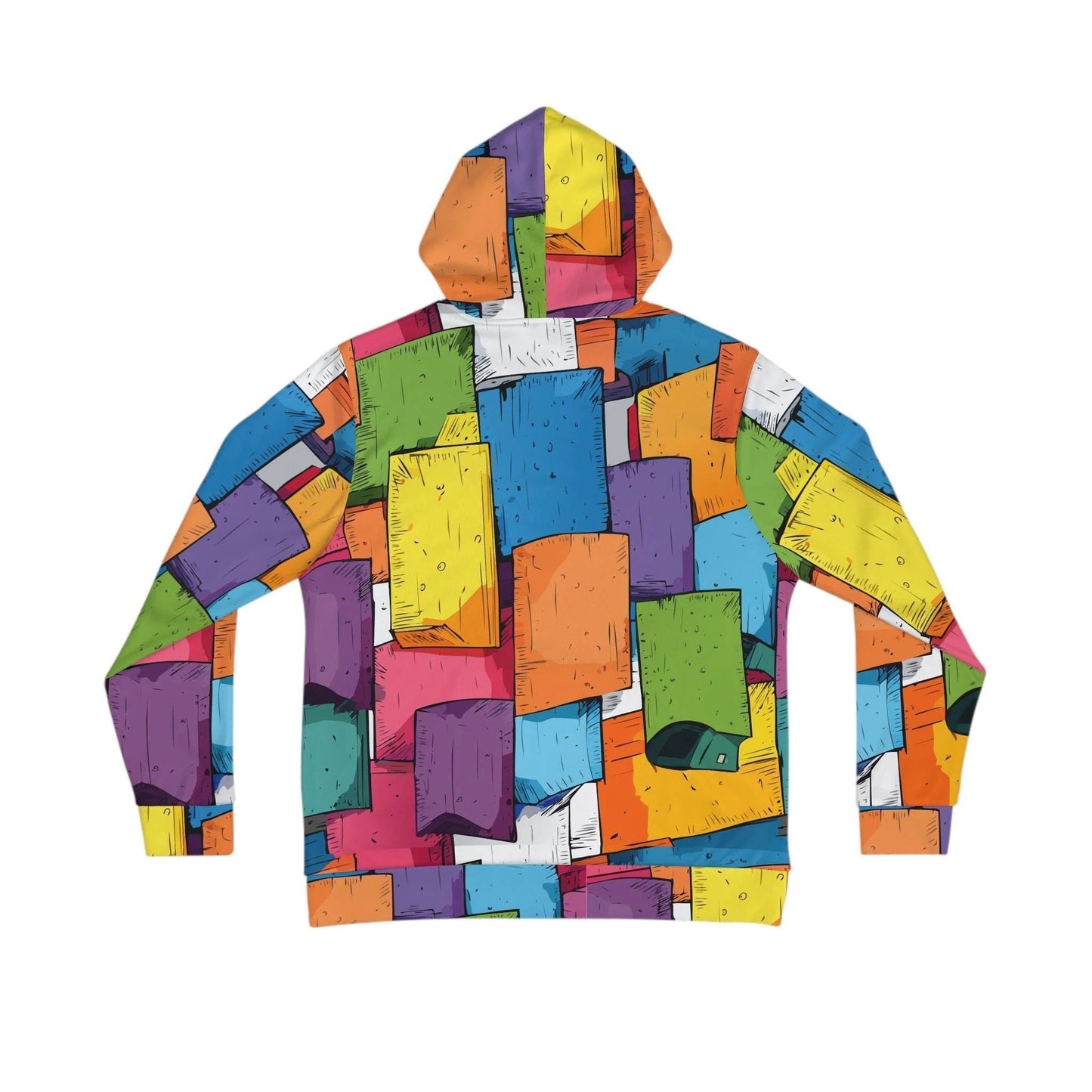 Maximalist Geometric Block Print Hoodie for Tech-Creatives — Vibrant Architectural AOP Sweatshirt, Bold Color Statement Gift for Him