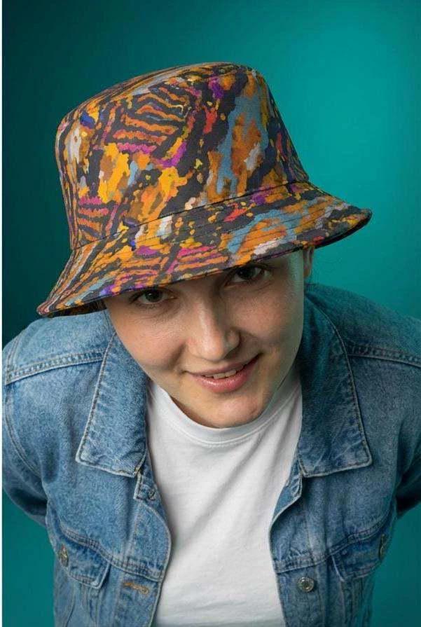 Toasted Marshmallow Campfire Bucket Hat - Abstract Organic Print Outdoor Hat for Glamping & Festivals
