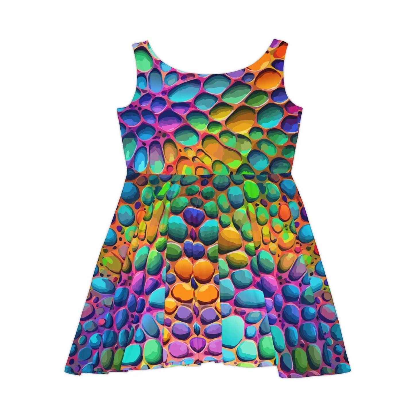 Geometric Graffiti AOP Skater Dress for Creative Women — Vibrant Street Art Party Dress, Flared Hem Gallery Event Outfit
