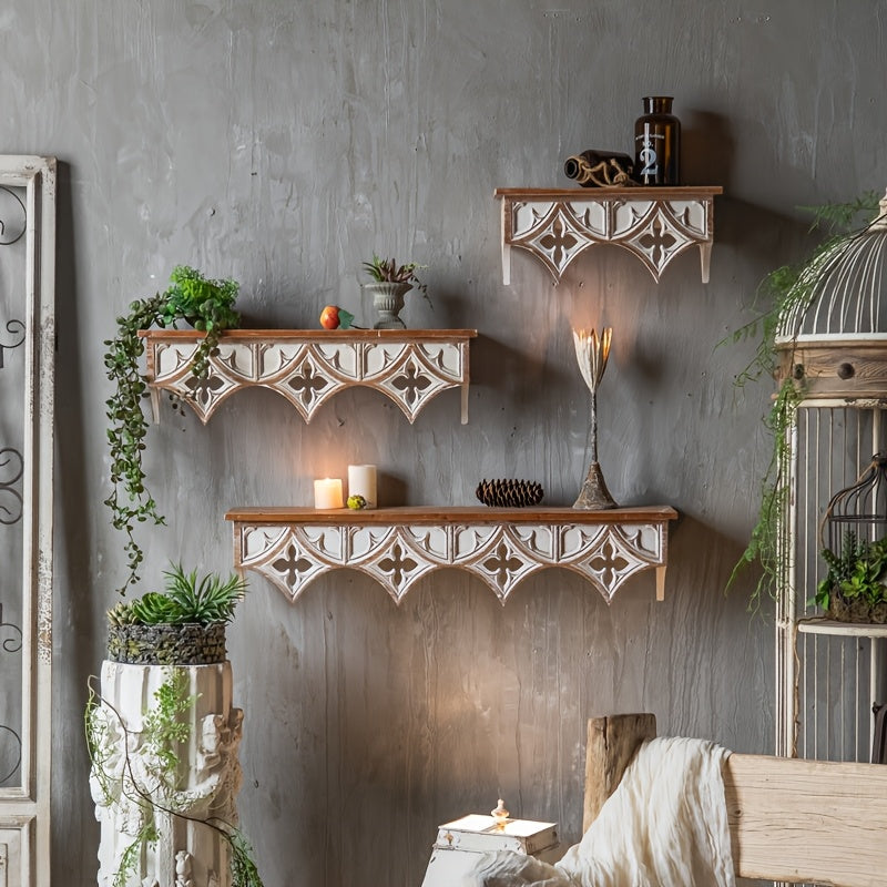 Vintage-Inspired Wooden Wall Shelf - R2NK