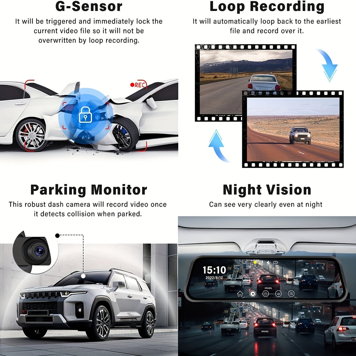 Rear View Mirror Camera, 25.4cm, Night Vision TJR7L4D