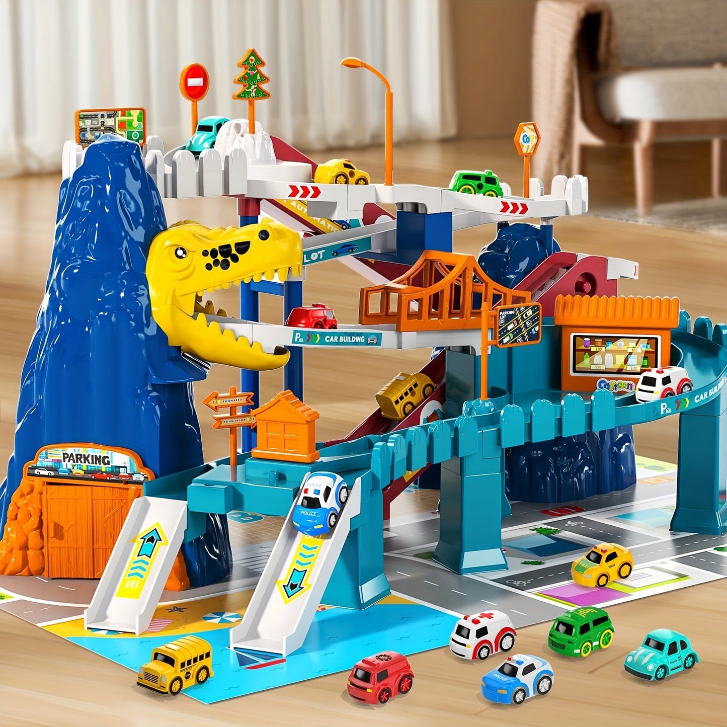 Dinosaur-Themed Race Track Set, Battery-Free TJR9P2M