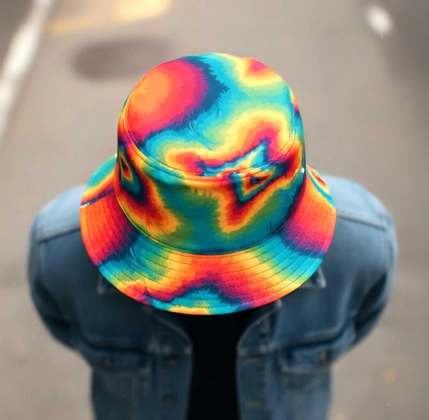 Psychedelic Summer Sun Bucket Hat - Bold Rainbow Geometric Headwear for Beach & Festivals
