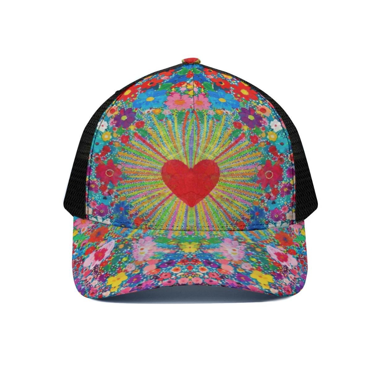 Maximalist AOP Trucker Hat | Bold All-Over Print Snapback with Black Half-Mesh for Festival & Street Style