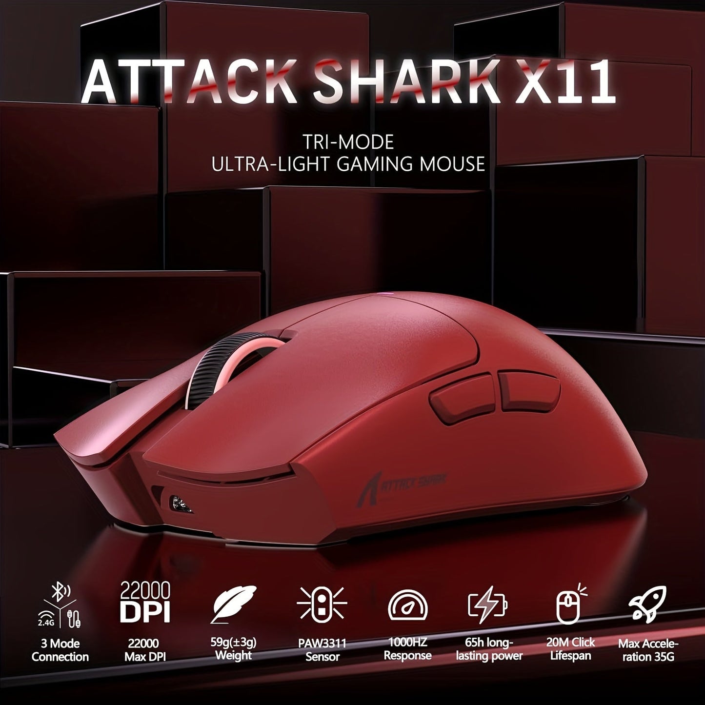 ATTACK SHARK X11 Ultra-Light Wireless Gaming Mouse with RGB Dock TJR4H9W