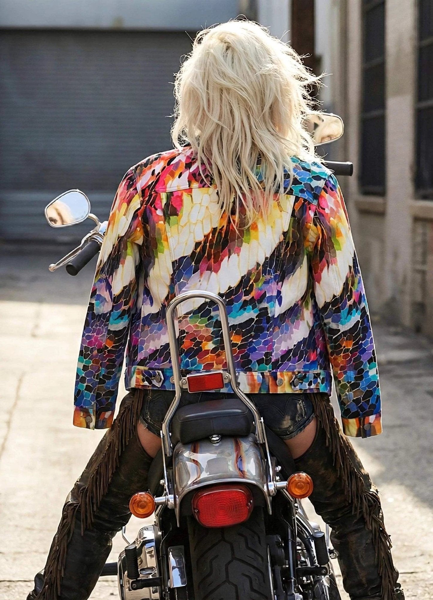 Rainbow Mosaic Shattered Glass Jacket - Primal Print Psychedelic Art Coat for Festival Headliners
