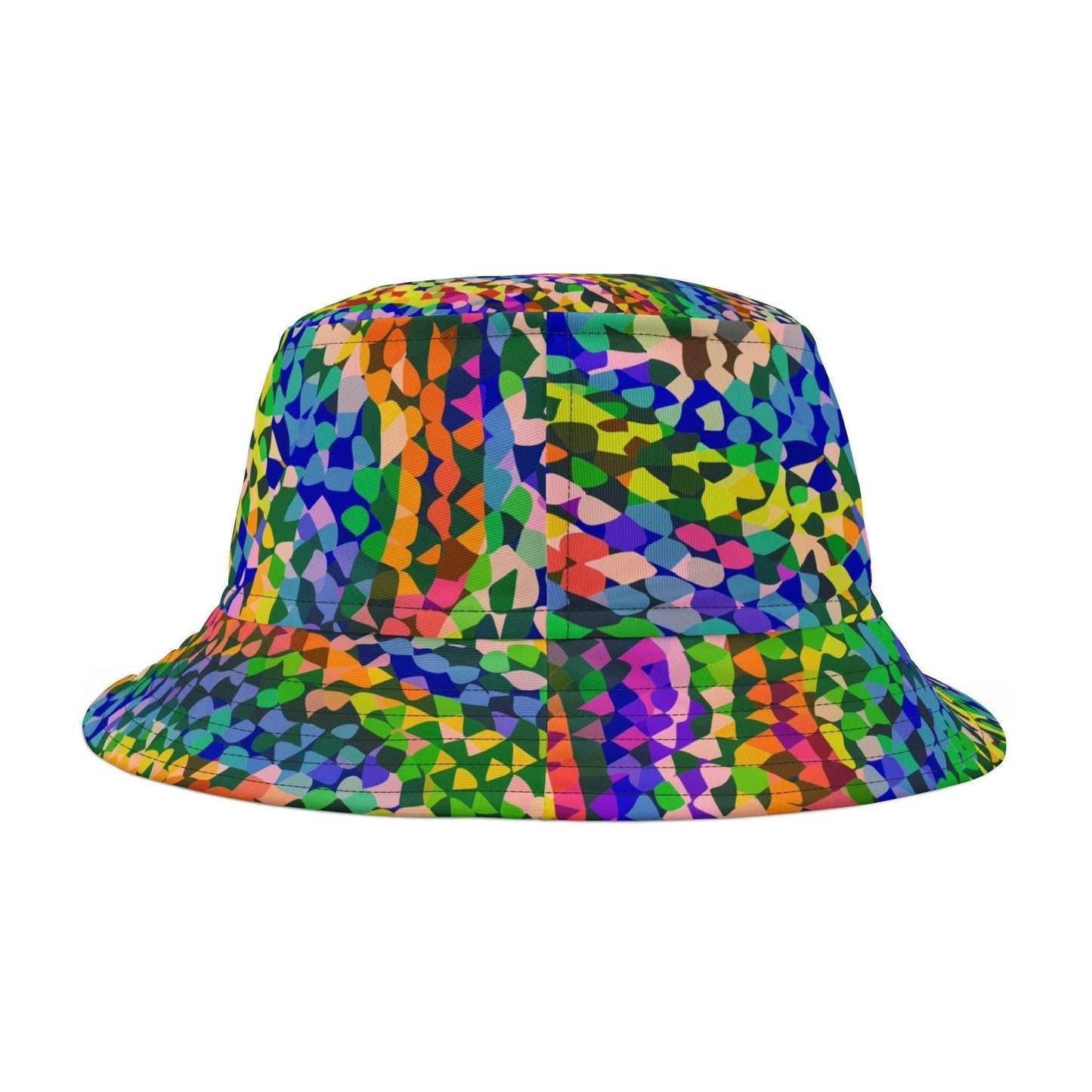 Kaleidoscope Psychedelic Rainbow Bucket Hat for Rave and Festival Dressers — Geometric AOP Sun Hat, Dance Party Trippy Headwear