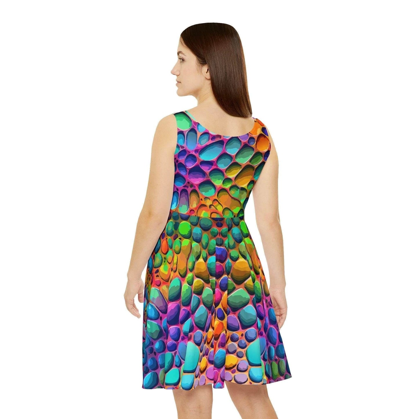 Geometric Graffiti AOP Skater Dress for Creative Women — Vibrant Street Art Party Dress, Flared Hem Gallery Event Outfit
