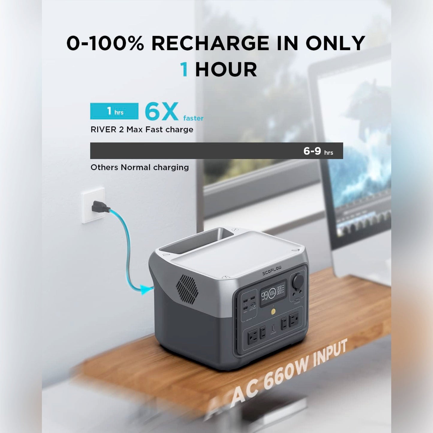 Ecoflow RIVER 2 Max Power Station 499/512Wh 220V Solar Generator With LiFePO4 Battery Charging In 1 Hour 500W Up To 1000W With X-Boost Power Emergency Power Source Energy Storage