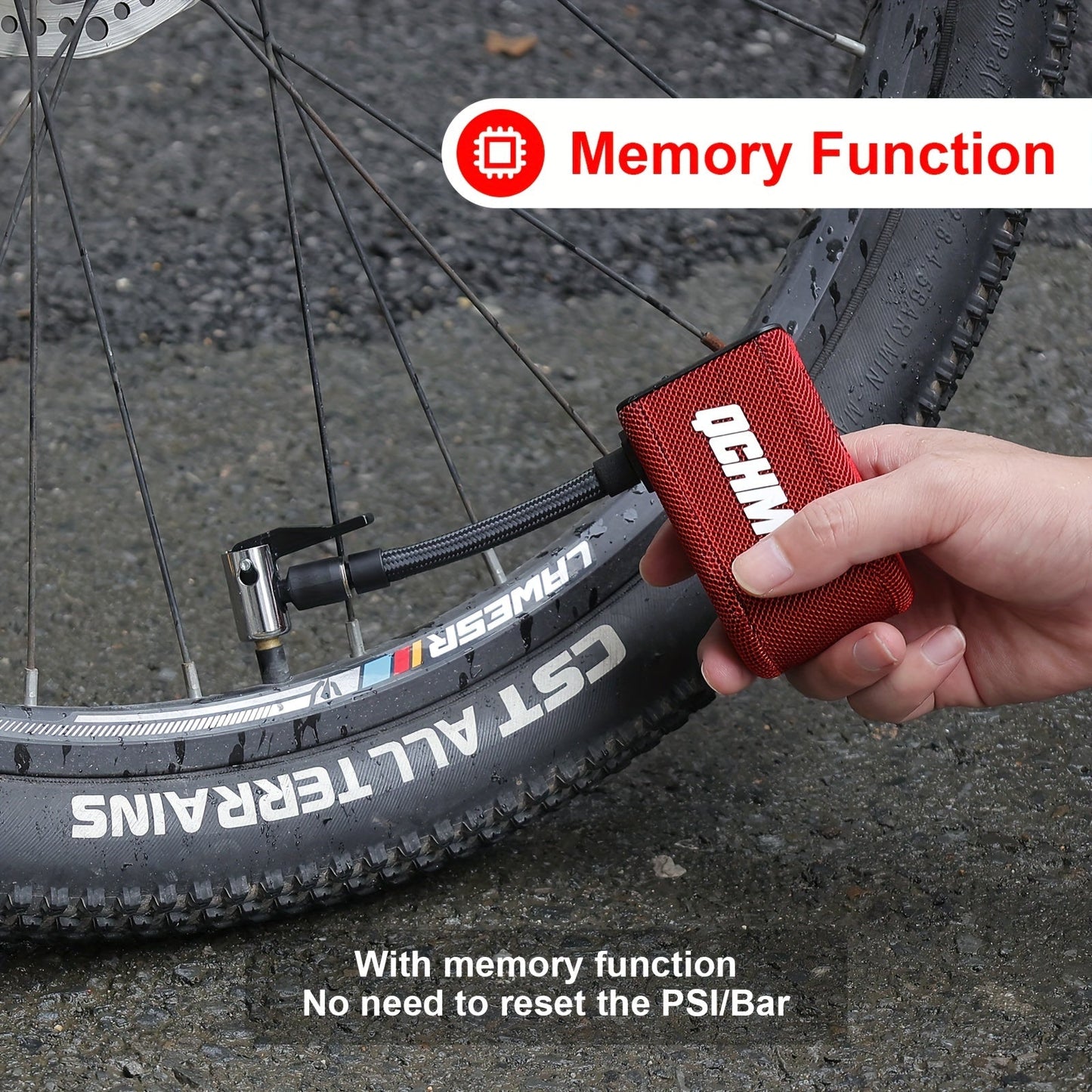 QCHMM Mini Electric Bicycle Pump, Digital LCD Pressure Gauge TJR3S9A