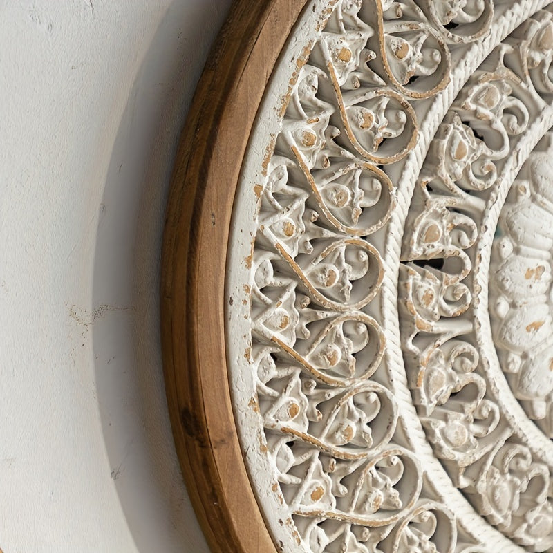 Vintage-Inspired White Wooden Wall Hanging with Floral Design - F2KL