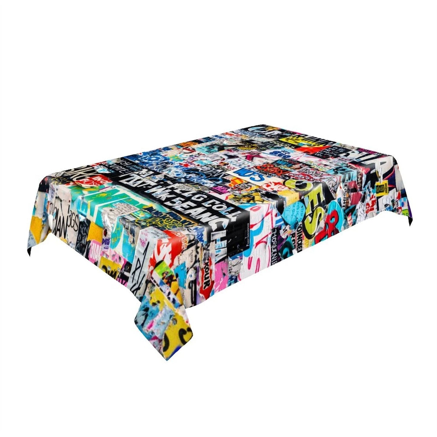Graffiti Newsprint Tablecloth — Black & White Street-Tag AOP Rectangular Table Cover, Dopamine Dining