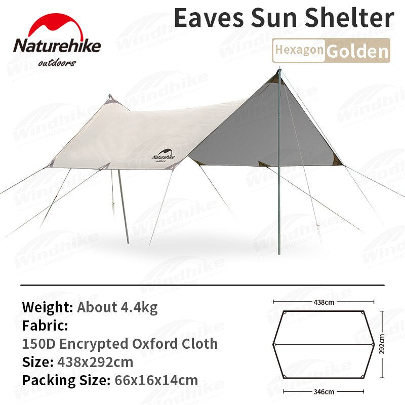 Naturehike GIRDER Series Sun Shelter Awning Canopy Tarp Tent in Classic Silver Coated & Double Sided Black Vinyl Glue + Silver Coating UV Sun Shade Tarp
