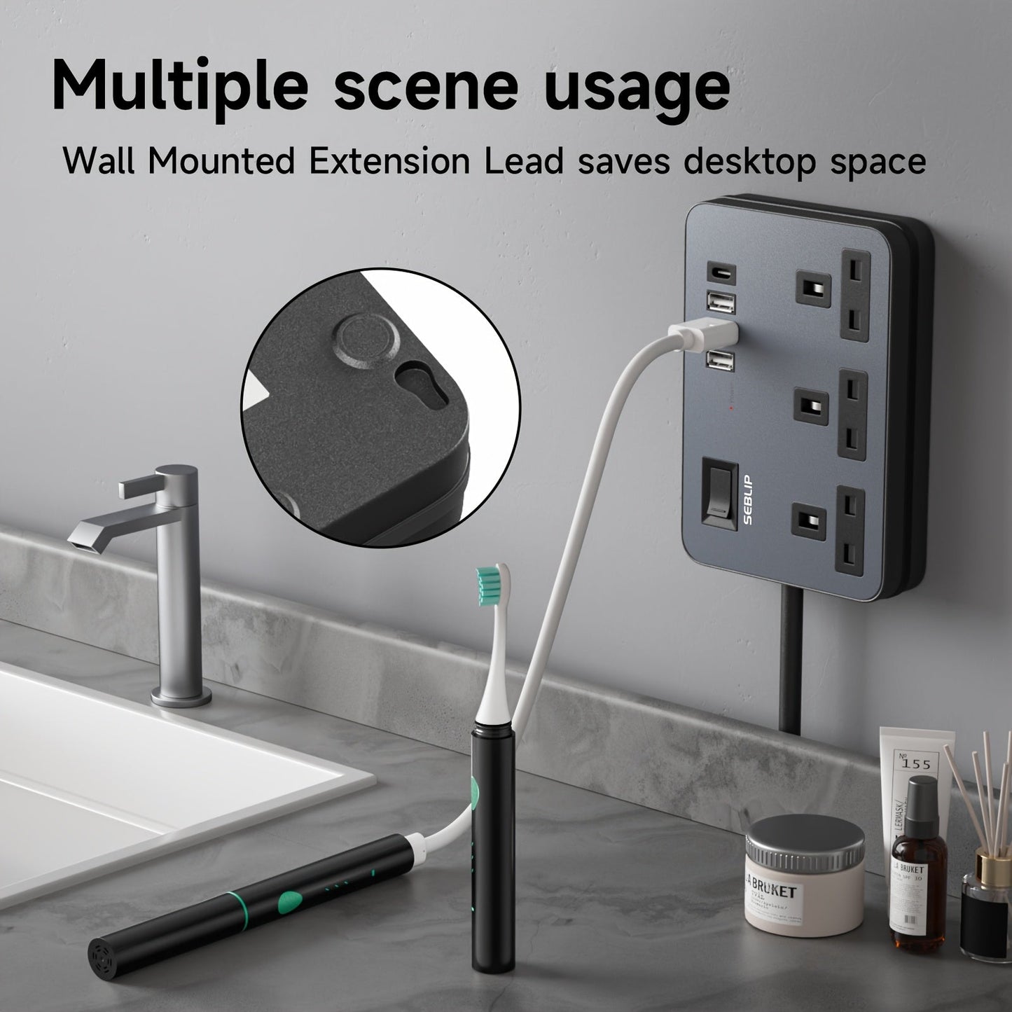 7in1 Flat Plug Power Strip- HMT17PP