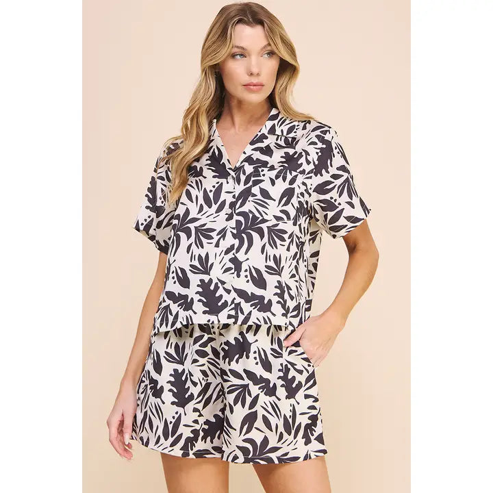 Cora Printed Cropped Collared Shirt